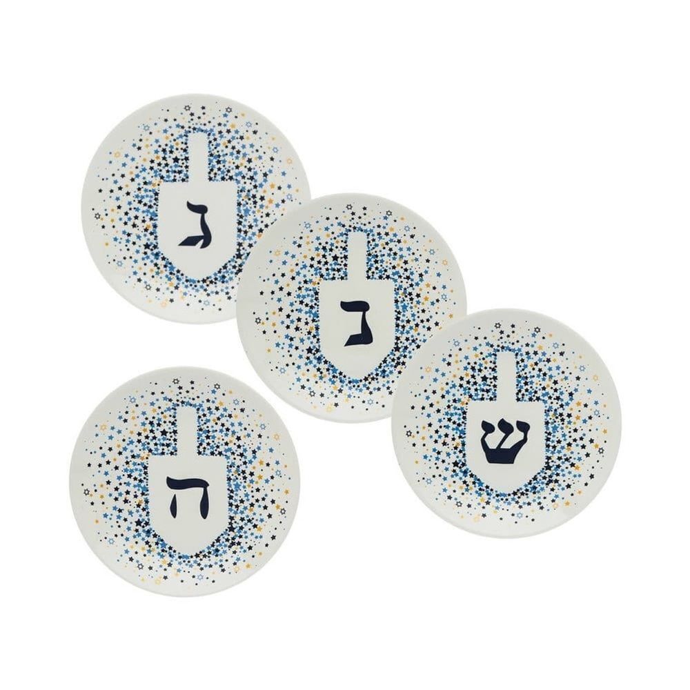 Set of 4 Hanukkah Dreidel Plates 6”